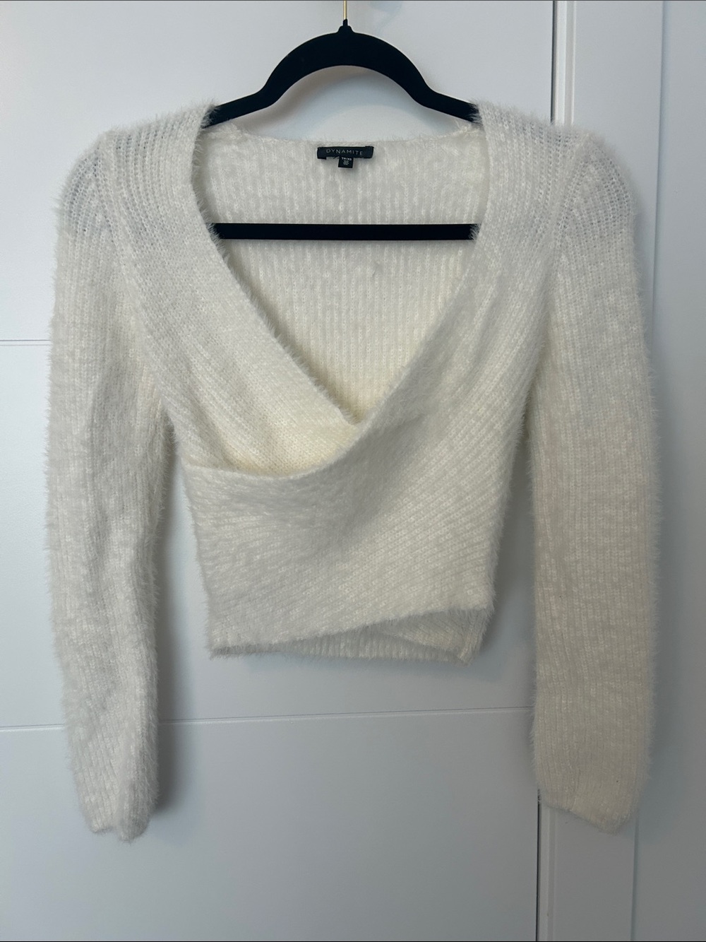 Dynamite Ivory Fuzzy Wrap V-Neck Sweater XS